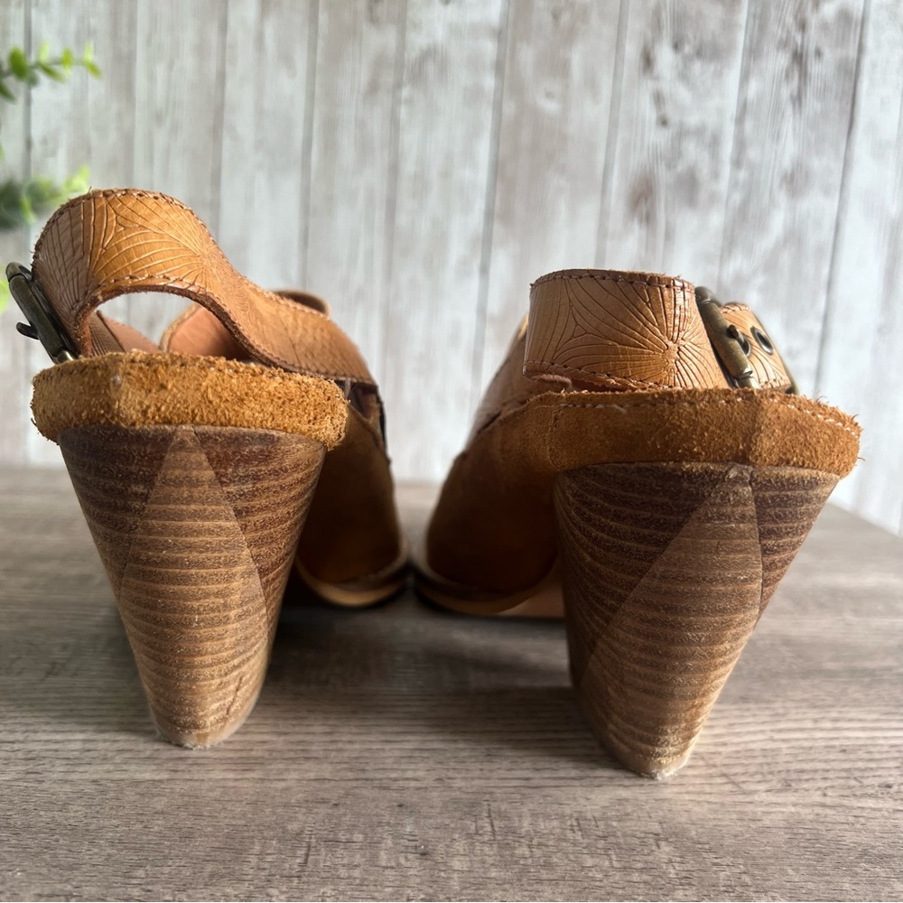 Free People Silverton Slingback Stacked Heel Slingback Tan Leather Mules 7.5 - Picture 6 of 9